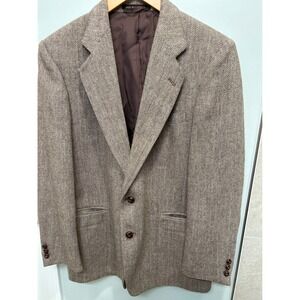 Russell Scott Mens Blazer‎ Jacket Herringbone Pattern Wool Blend Size 40 R Brown